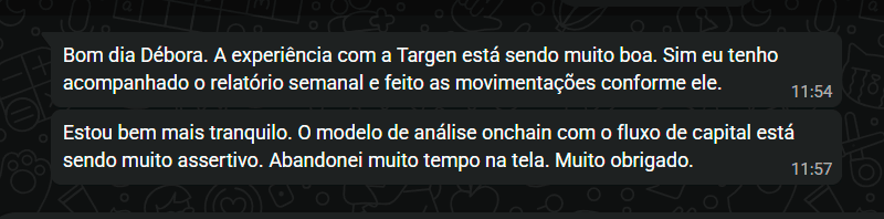 Relato de cliente da Targen no WhatsApp